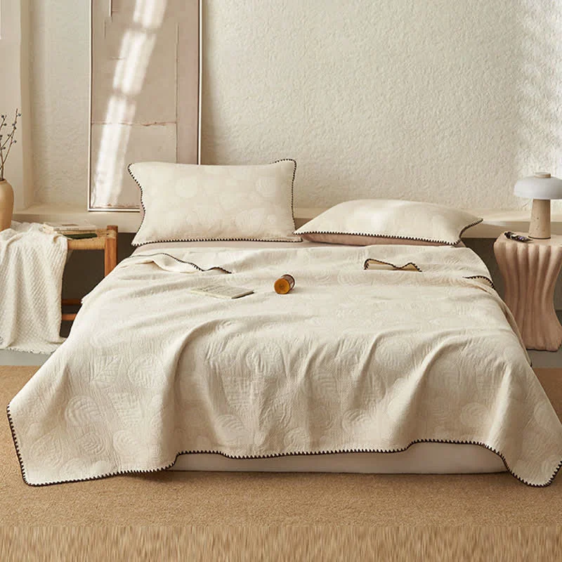 Unique Ownkoti Textured Botanical Leaf Cotton Linen Quilt Prestigious