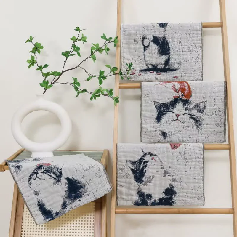 Flexible Ownkoti Country Cat amp Fruits Cotton Gauze Kitchen Towel Relaxed