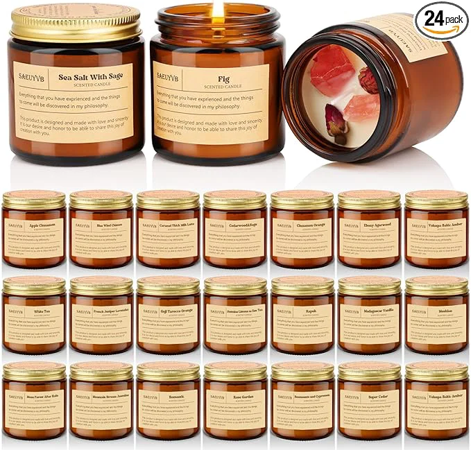 Secure 24 Pack Scented Candles for Home 3.5oz Crystal Soy Candles-Long Burning Time Quality