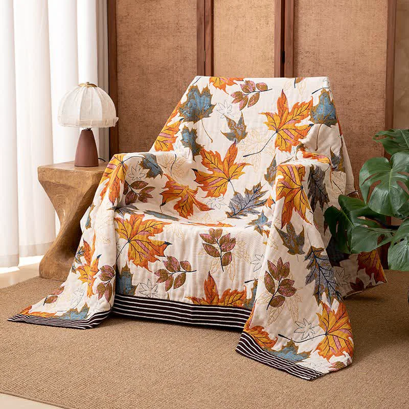 Innovative Ownkoti Reversible Maple Leaf Cotton Gauze Blanket Fast