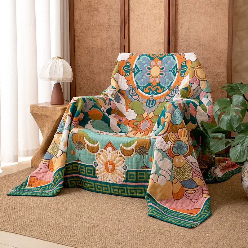 Optimized Ownkoti Retro Artistic Floral Cotton Gauze Blanket Long-Lasting