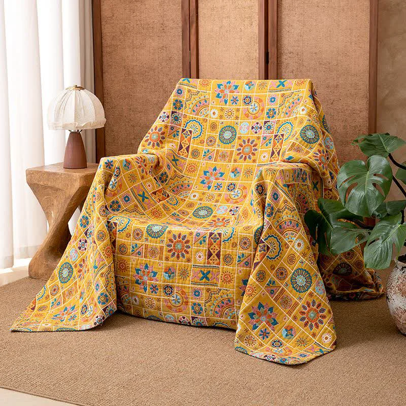 Trendy Ownkoti Geometric Pattern Plaid Cotton Gauze Blanket Carefully Designed
