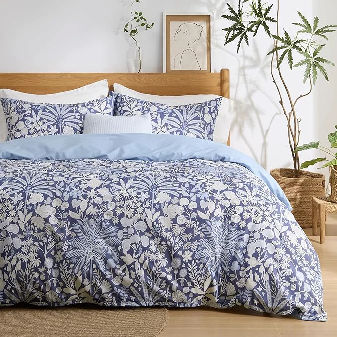 Elegant Bedsure Duvet Cover Queen Size – Cotton Reversible Floral Duvet Cover Set with Zipper Closure 3 Pieces Soft amp Breathable PureWoven Vintage Indigo Blue Bedding Set with 2 Pillow Shams 20 quot x26 quot Recyclable