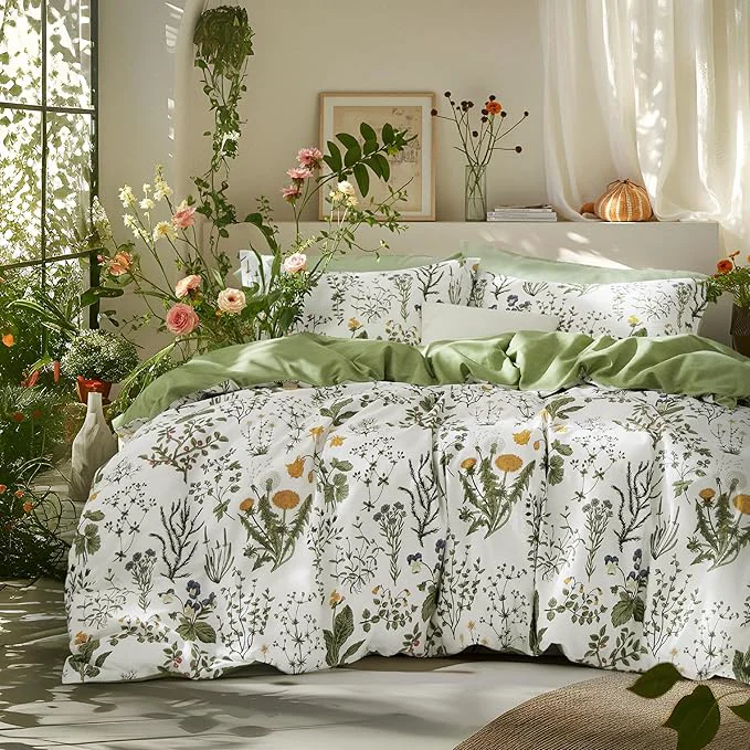 Selected Bedsure Duvet Cover King Size – Cotton Reversible Floral King Duvet Cover Set with Zipper Closure 3 Pieces Soft amp Breathable PureWoven Green Bedding Set with 2 Pillow Shams 20 quot x36 quot Next-Generation