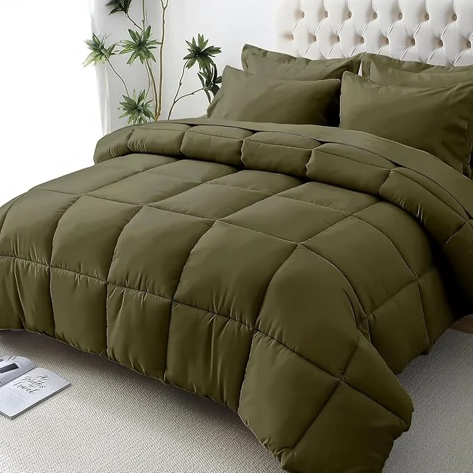 Expertly Made JOLLYVOGUE Twin Comforter Set Ultra-Soft Bed in a Bag Twin Size 5 Pieces Oeko-TEX Bedding Set with Down Comforter Sheets Pillowcases amp Shams Olive Green User-Friendly