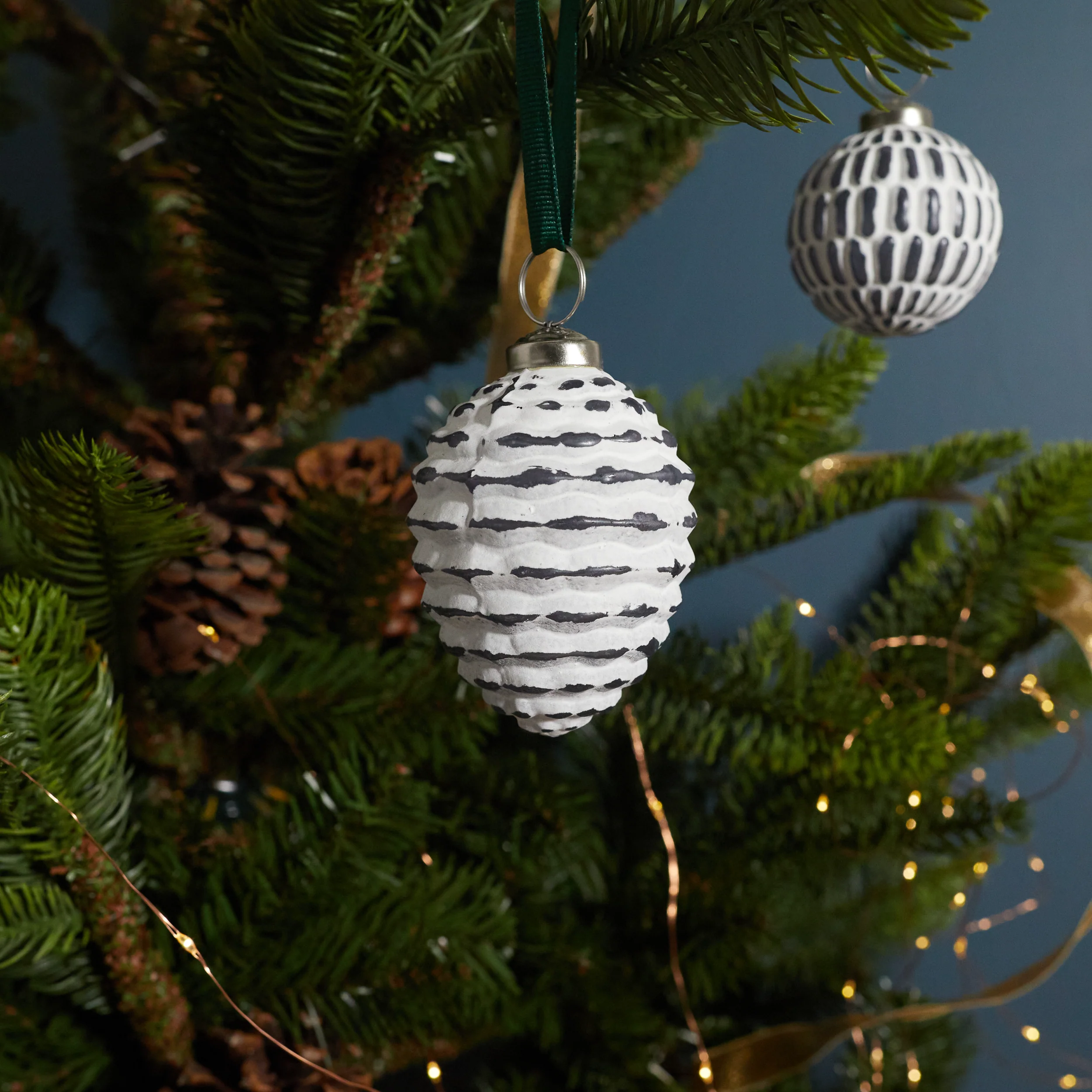 Official White amp Grey Glass Ornament Pine Cone Contemporary