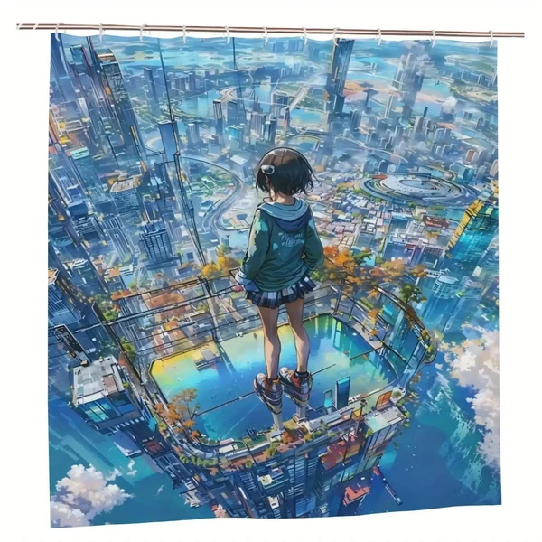 Responsible Urban Skyline Anime Shower Curtain Eco-Friendly