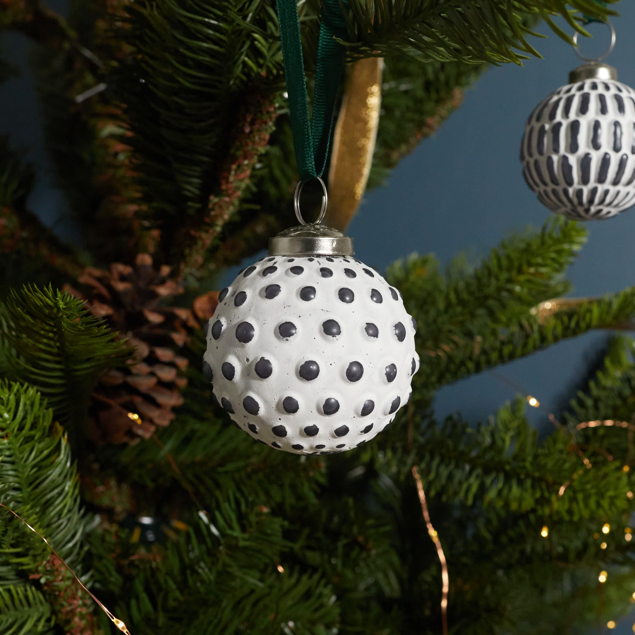 Lightweight White amp Grey Glass Ornament Dotted Ball Fine