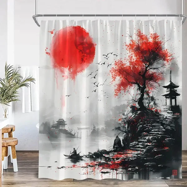 Elite Japanese Cherry Blossom Shower Curtain Functional