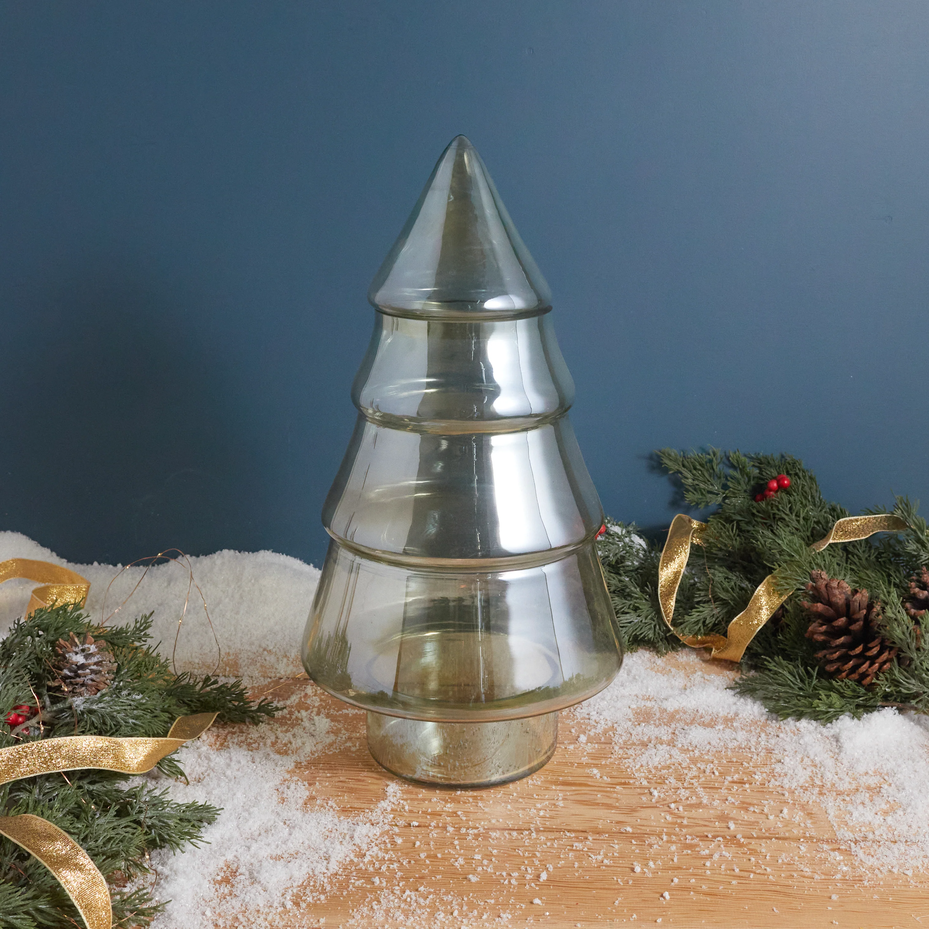 Quality Luster Glass Tree Cookie Jar Green Lightweight