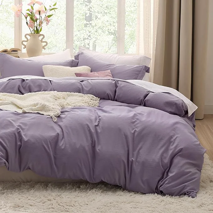 Professional Bedsure Grayish Purple Duvet Cover Full Size – 3 Pieces Prewashed Extra Soft Cotton-Like Polyester Bedding Set Includes 1 Duvet Cover 80×90 Inches with Zipper Closure amp 2 Pillow Shams No Comforter Responsible