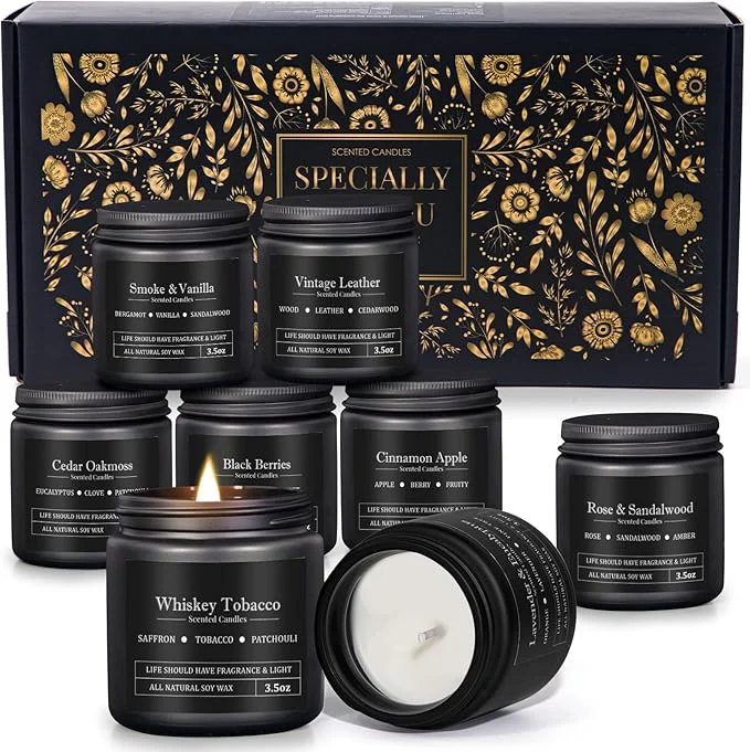 High-Grade 8 Pack Scented Candles for Men Masculine Candle Gift Set Eco-Friendly