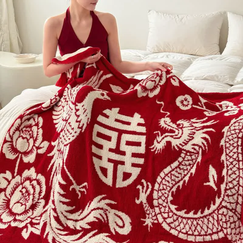 Artisan Ownkoti Auspicious Phoenix Knit Throw Blanket Genuine