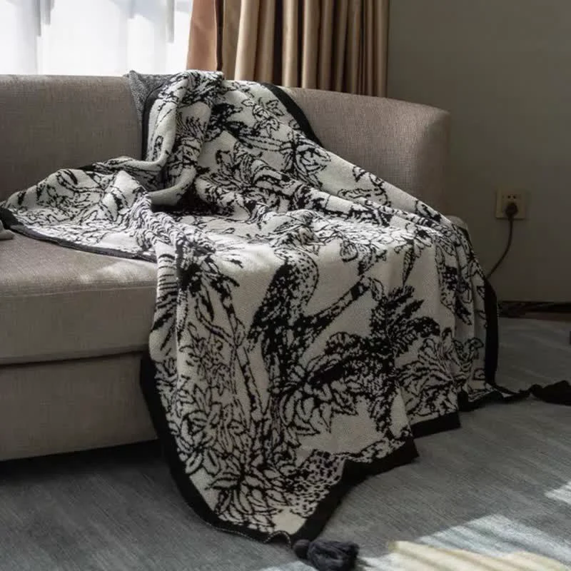 Minimalist Ownkoti Vintage Ink Floral Bird Knit Throw Blanket Responsible