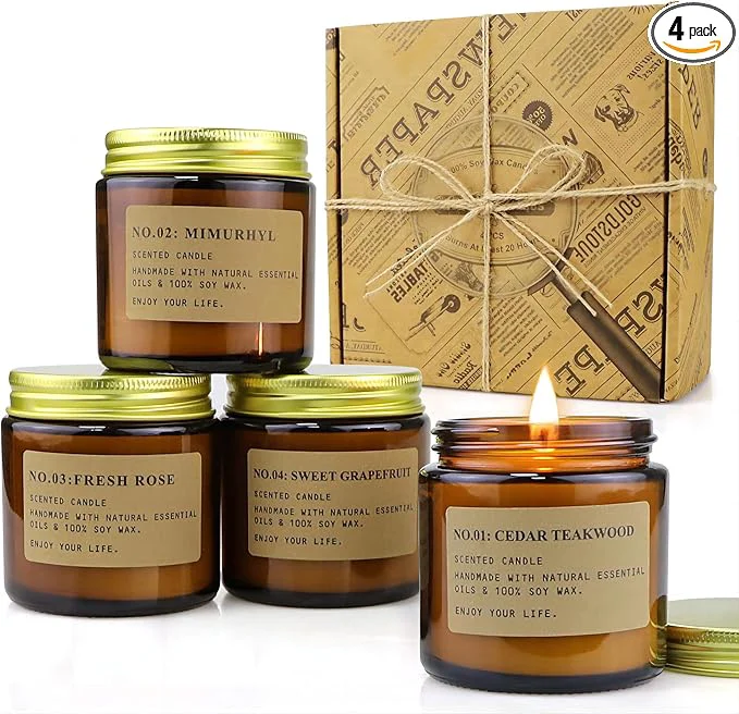 Durable YFYTRE 4 Pack Scented Candle Set Soy Wax Candles Aromatherapy Candles Safe