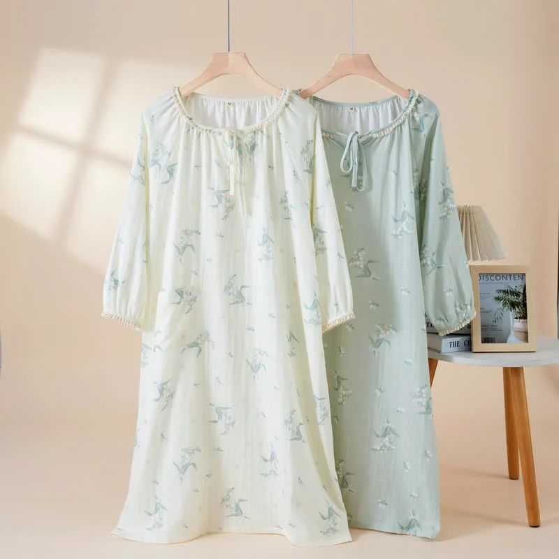 Authentic Ownkoti Bellflower Floral Cotton Gauze Nightgown Sophisticated