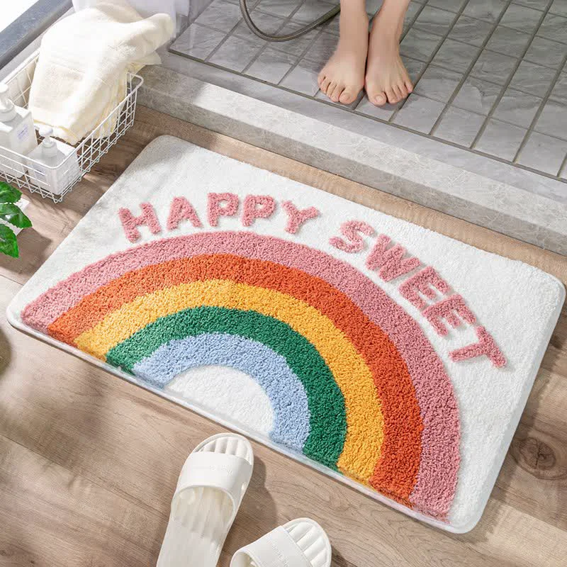 Minimalist Ownkoti Cartoon Rainbow Decorative Bath Rug Green