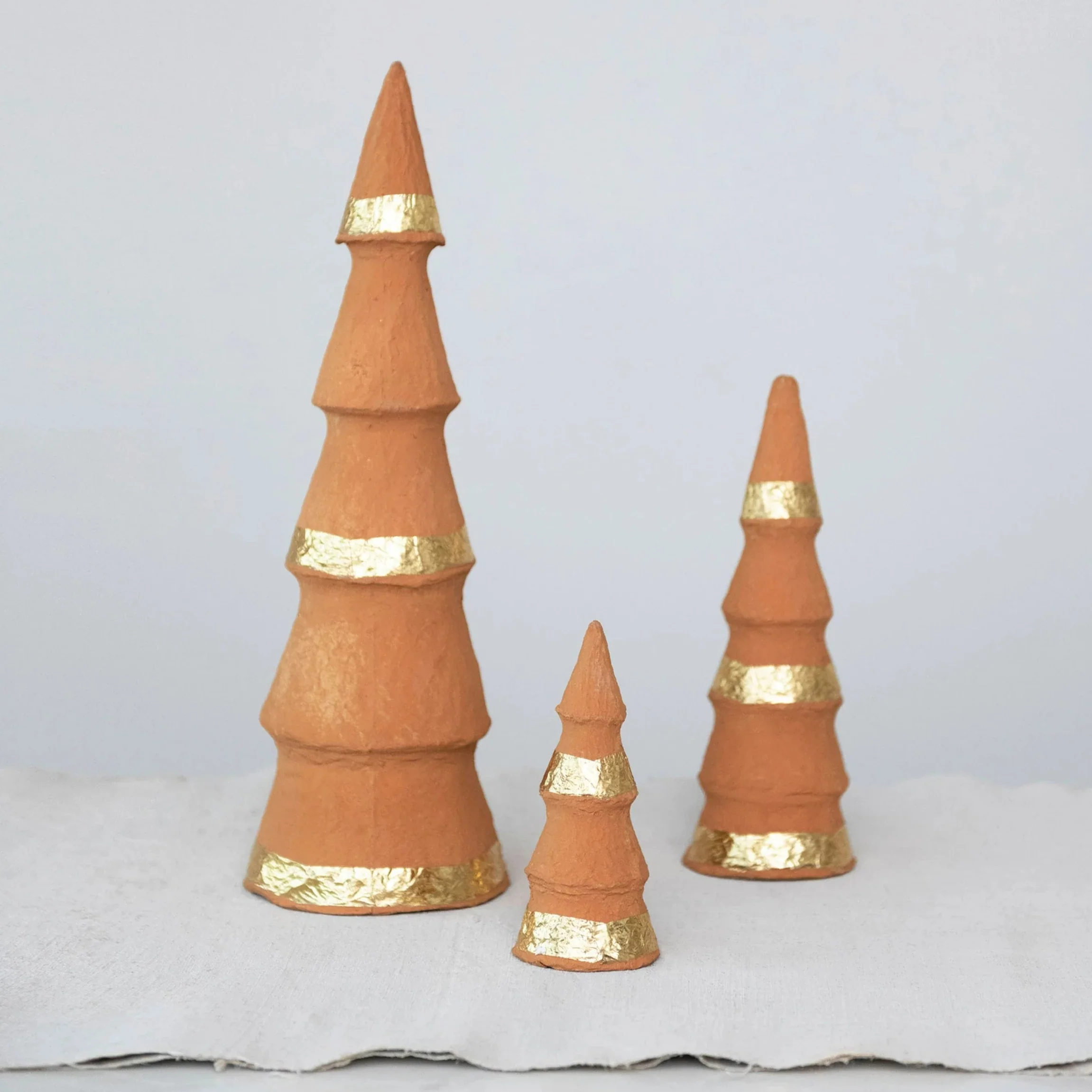 Recyclable HandmadeÂ PaperÂ Mache TreesÂ withÂ GoldÂ Foil Â Terracotta SetÂ ofÂ 3 Proven