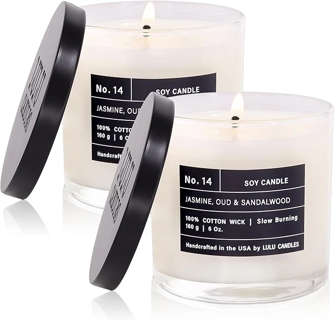 Certified Lulu Candles Jasmine Oud Sandalwood Luxury Scented Soy Jar Candle Hand High-Quality