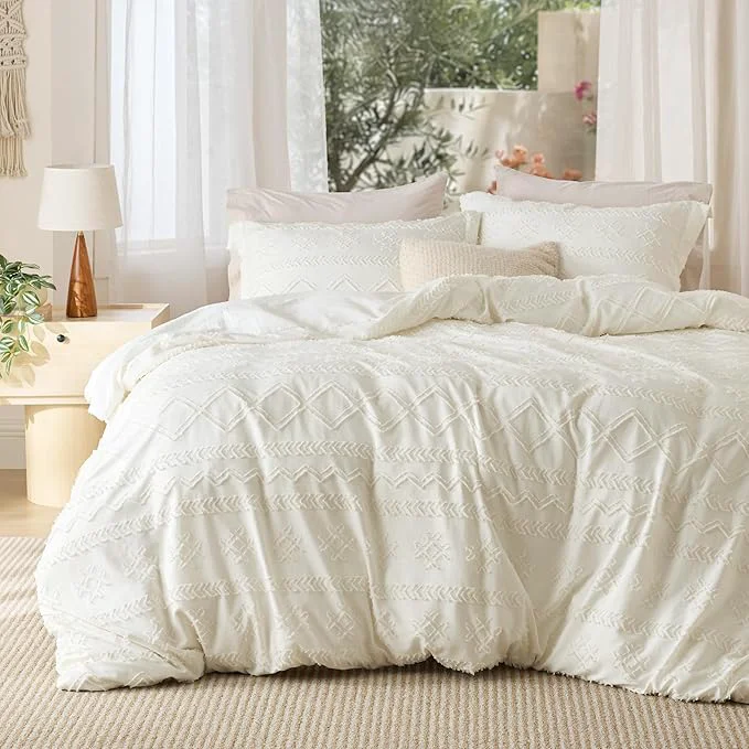 High-Performance Bedsure Boho Duvet Cover King Size Soft amp Comfortable Elegant Design Boho Bedding for Decoration Machine Washable Comforter Cover for All Seasons Includes 1 Duvet Cover amp 2 Pillow Shams White Natural