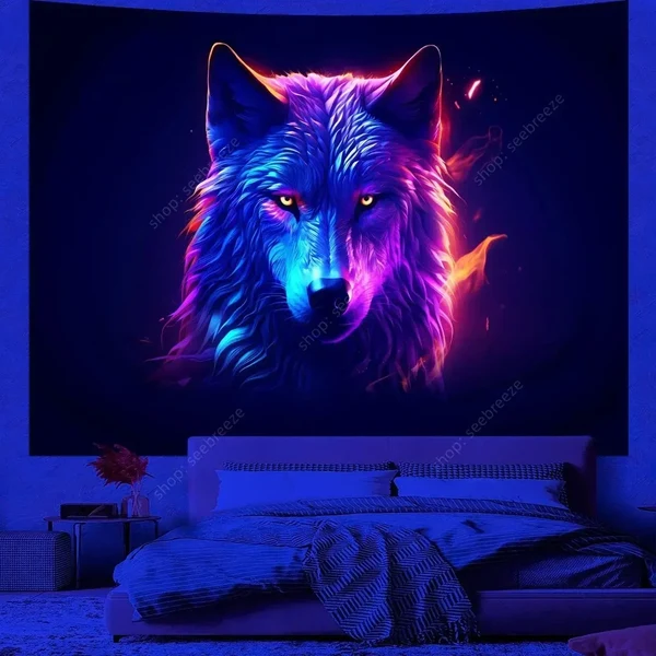 Practical UV Reactive Wolf Wall Tapestry Specialty