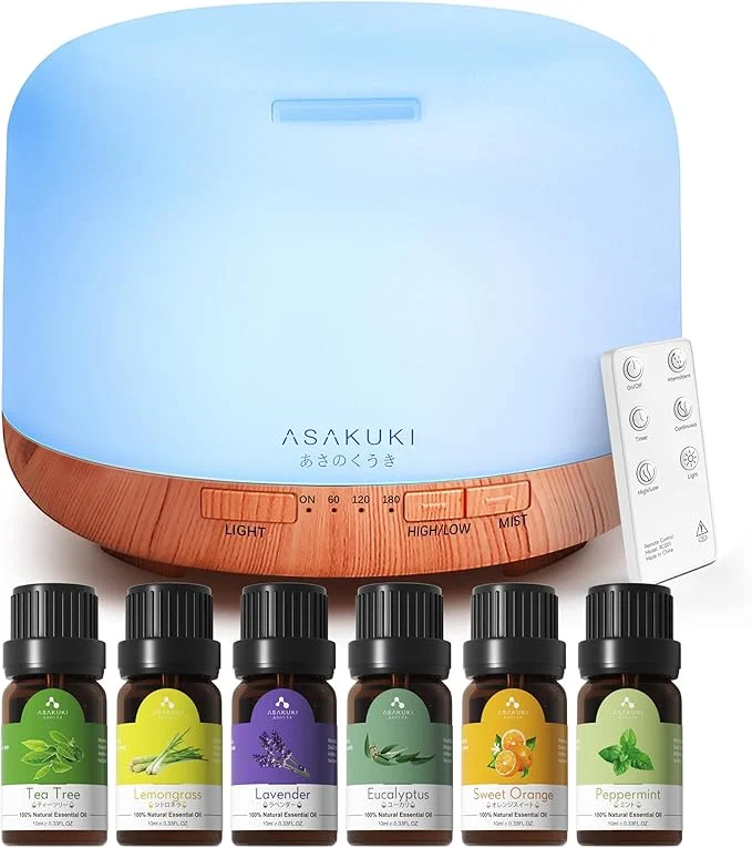 Reliable ASAKUKI Oil Diffuser with Essential Oils Set 500ml Aromatherapy Humidifier Easy-to-Use