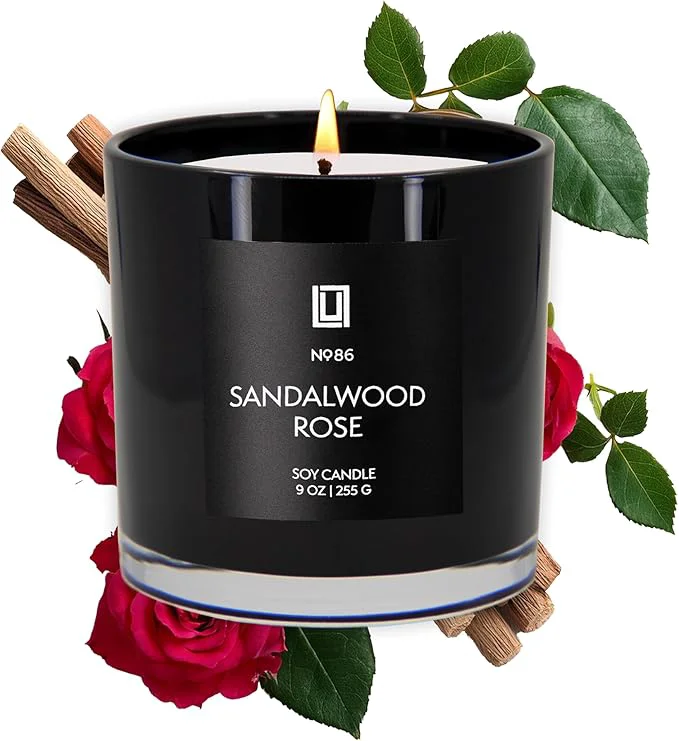 Modern Lulu Candles Sandalwood Rose Luxury Scented Soy Jar Candle Hand Poured in Efficient