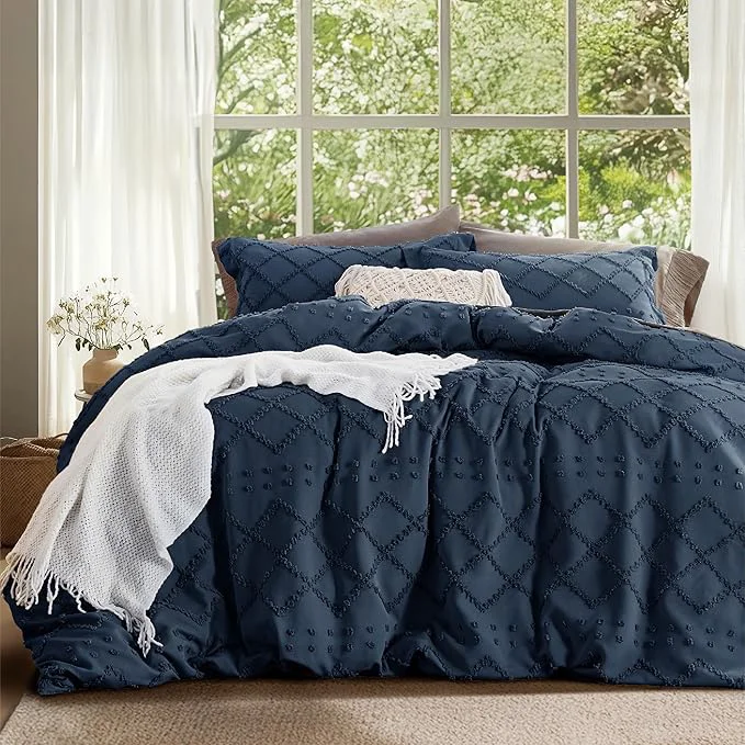 Smart Bedsure Boho Oversized King Duvet Cover – Navy Breathable amp Soft Boho Bedding Machine Washable Comforter Cover for All Seasons Includes 1 Duvet Cover 120 quot x98 quot with 2 Pillow Shams amp Zipper Closure Long-Lasting