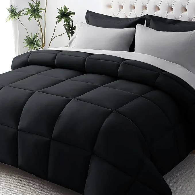 Consistent JOLLYVOGUE Twin XL Comforter Set Ultra-Soft Bed in a Bag Twin XL Size 5 Pieces Oeko-TEX Bedding Set with Down Comforter Sheets Pillowcases amp Shams Black amp Light Grey High-Grade
