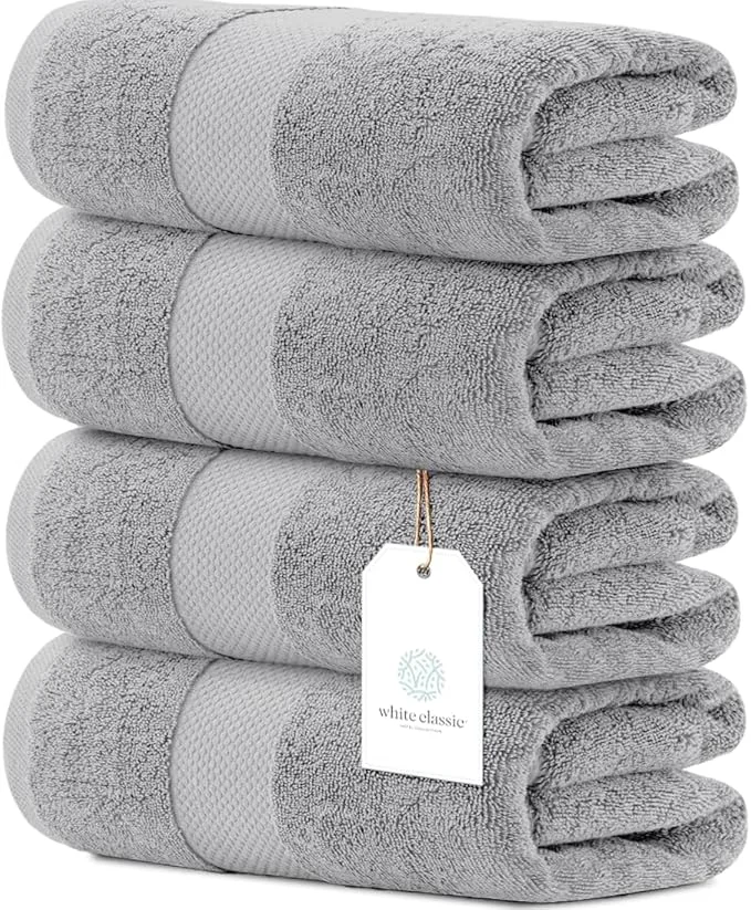 Convenient White Classic Luxury Bath Towels Set of 4 Large Casual