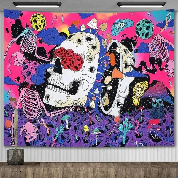 Proven Skull Floral Mushroom Tapestry Certified