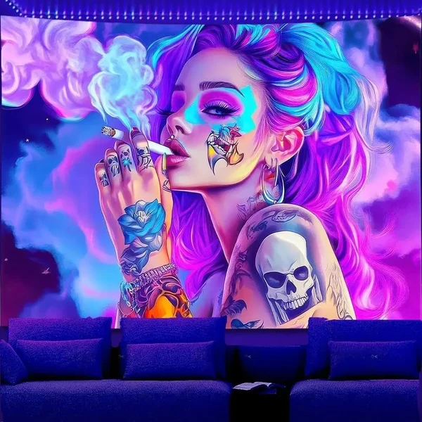 Authentic Smoking Girl Wall Art – Neon Tapestry Sustainable