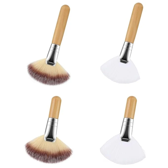 Enhanced 4Pcs Fluffy Facial Brushes Esthetician Fan Brushes Esthetician Short Handle Fan Refined