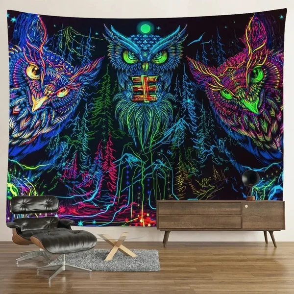 Powerful UV Owl Black Light Tapestry Comfortable