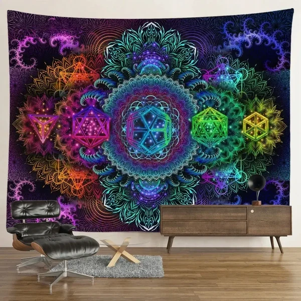 Certified Platonic Mandala V2 Tapestry Natural