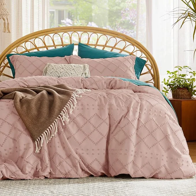 Practical Bedsure Boho Duvet Cover Queen Size – Pink Breathable amp Soft Boho Bedding Machine Washable Comforter Cover for All Seasons Includes 1 Duvet Cover 90 quot x90 quot with 2 Pillow Shams amp Zipper Closure Minimalist