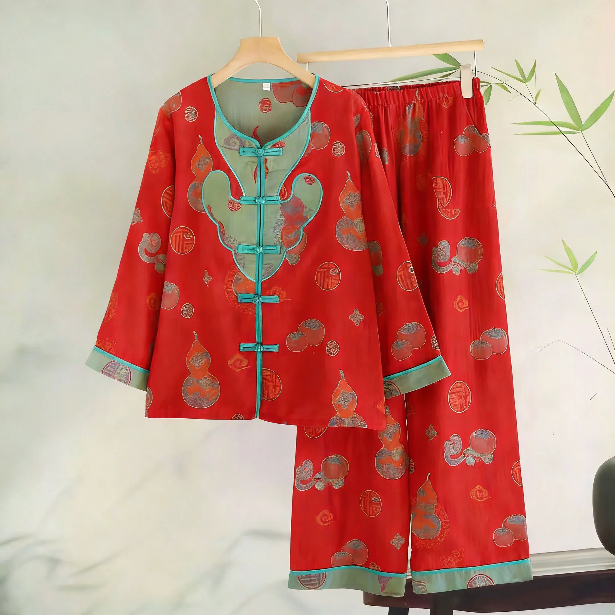 Durable Ownkoti Oriental Gourd Jacquard Cotton Gauze Pajamas Reliable