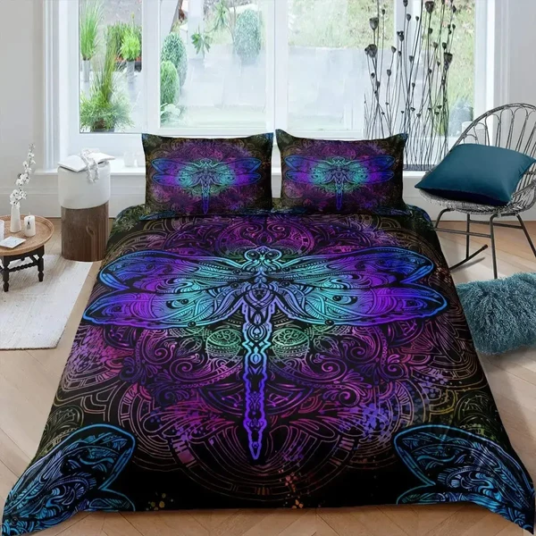 Enhanced Bohemian Dragonfly King Size Duvet Cover Set Recyclable