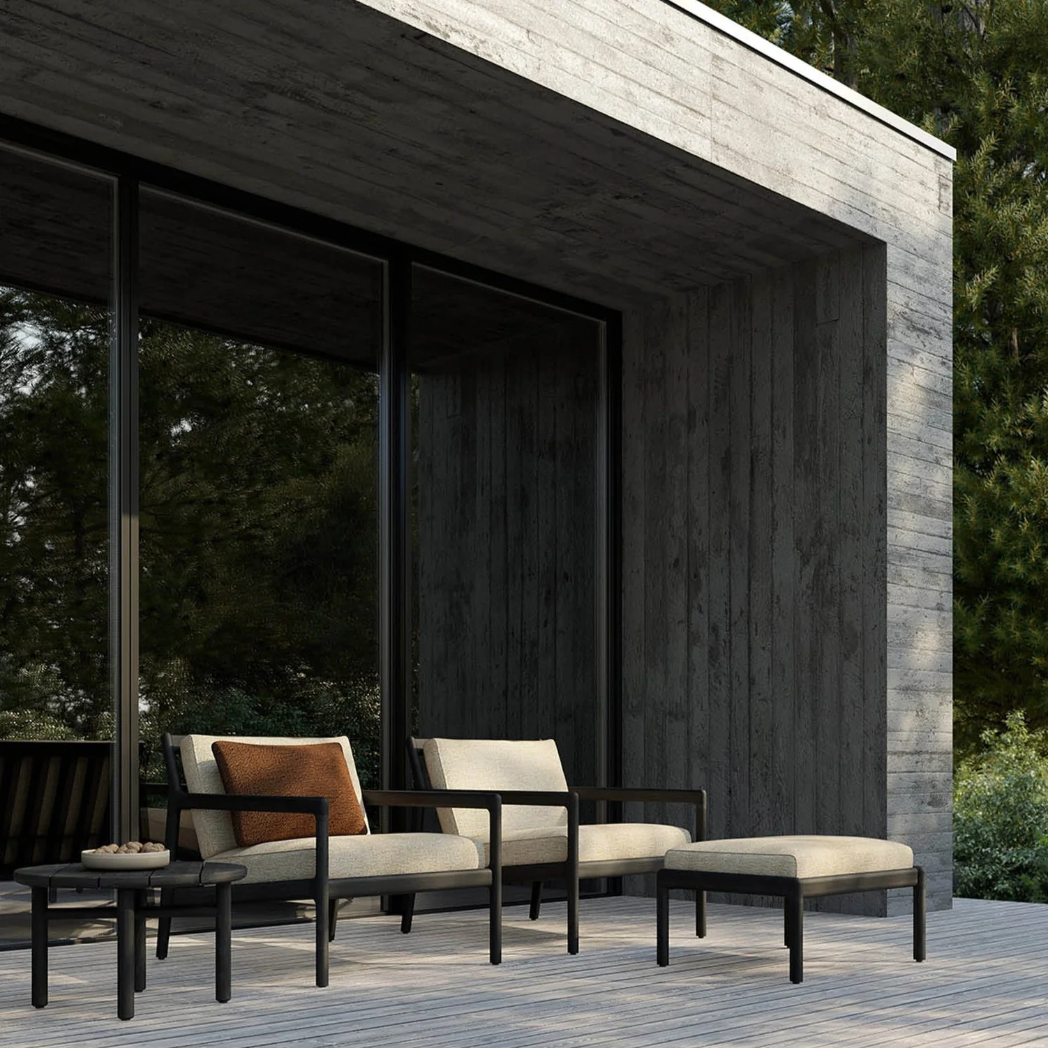 Expertly Made Jack Solid Black Teak Outdoor Lounge Chair Natural Fabric Traditional