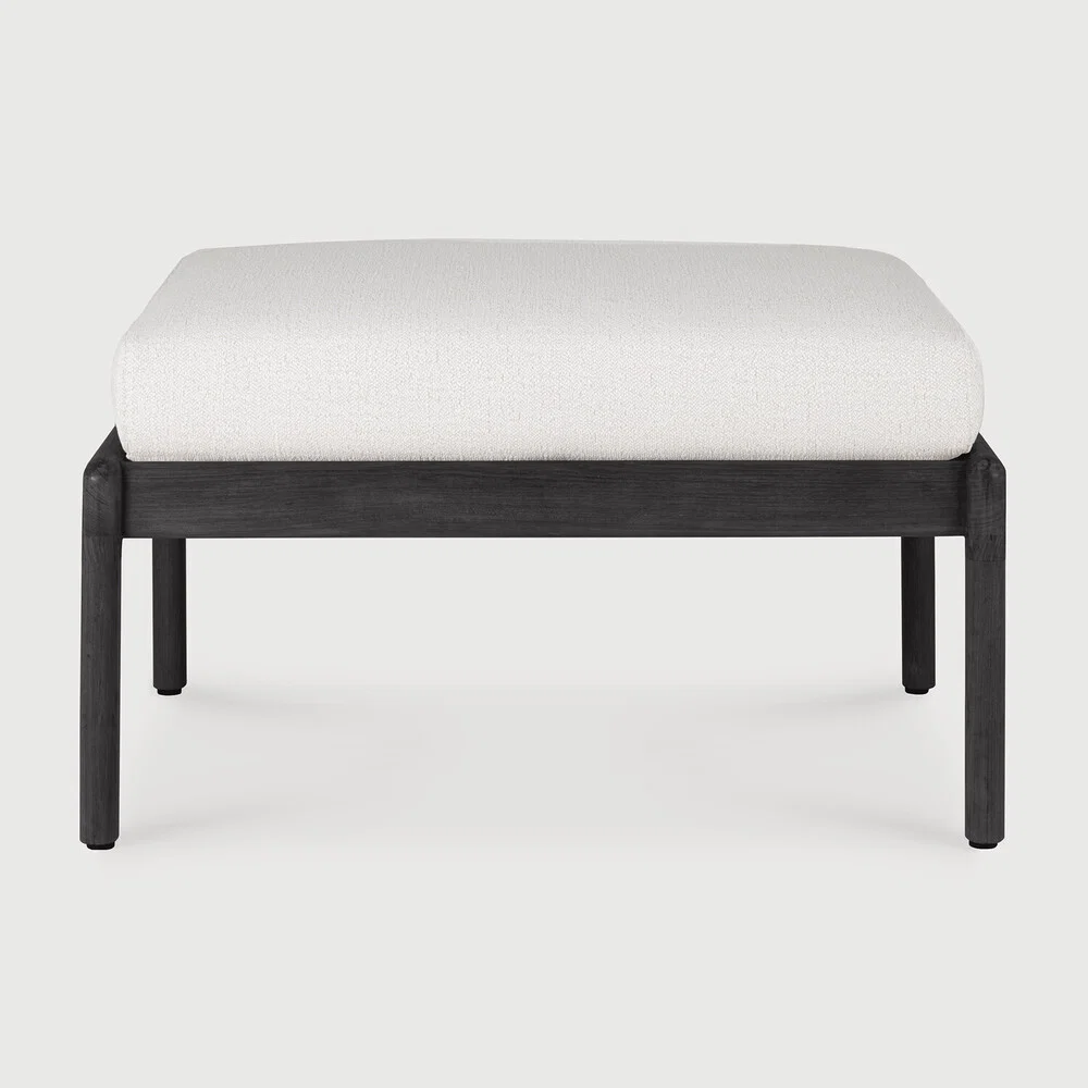 Jack Solid Black Teak Outdoor Footstool Off White Consistent