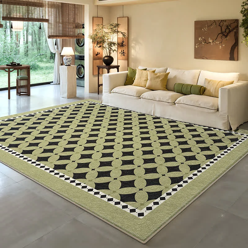 Exclusive Ownkoti Green Geometric Diamond Area Rug High-Grade