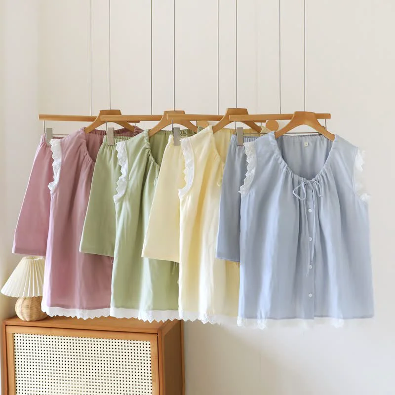 Prestigious Ownkoti Solid Cotton Lace Trim Tank Pajamas Smart