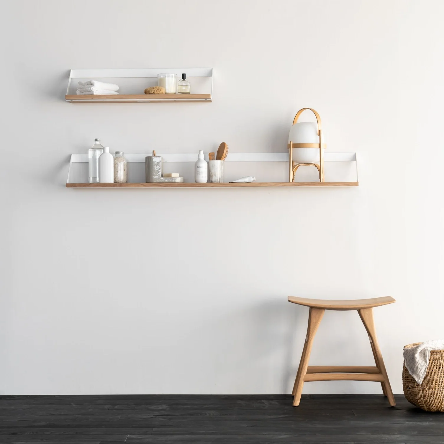 Original Design Ribbon Solid Oak Shelf with White Metal 27.5 quot Fast