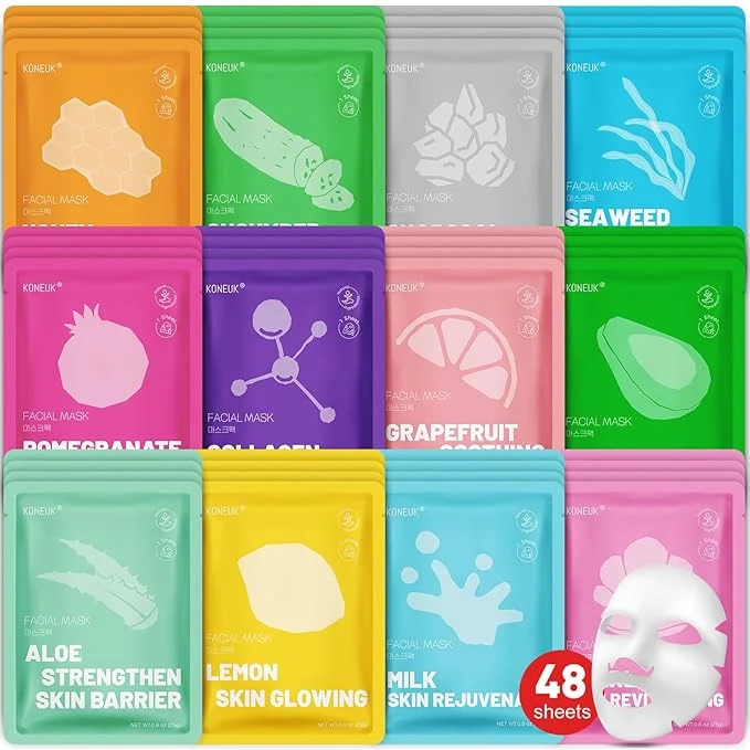 Traditional KONEUK 48 Pack Collagen Hydrating Face Masks Skincare Trusted