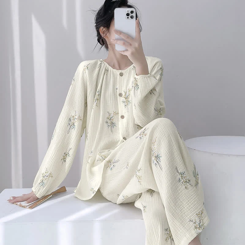 Stylish Ownkoti Bouquet Double Gauze Cotton Loungewear Set Effective