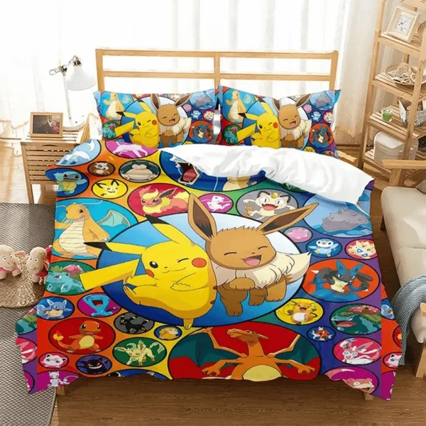 Durable 3D Anime Pokemon Pikachu Bedding Set Sustainable