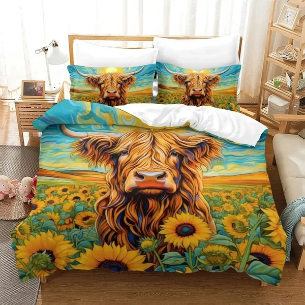 Environmentally Friendly Highland Cow Quilt Cover Soft