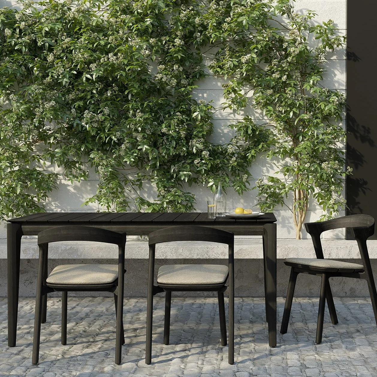 Sustainable Bok Solid Black Teak Outdoor Dining Table 64 quot Secure