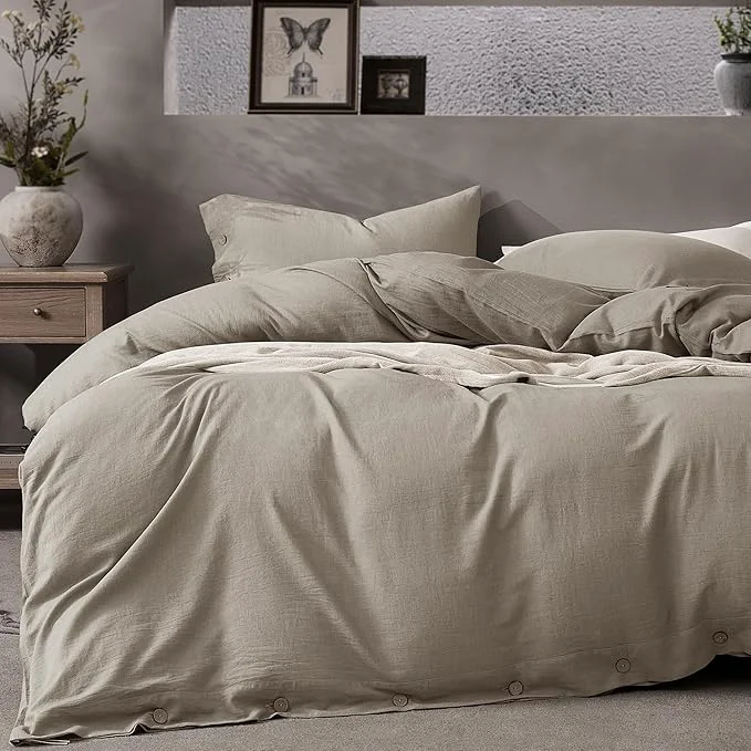 Fashionable JELLYMONI Cotton Duvet Cover King Size – Taupe Comforter Cover with Button Washed Cotton 3PCS Breathable Soft Solid Bedding Set Duvet Cover 104×90in amp 2 Pillowcases NO Comforter Excellent