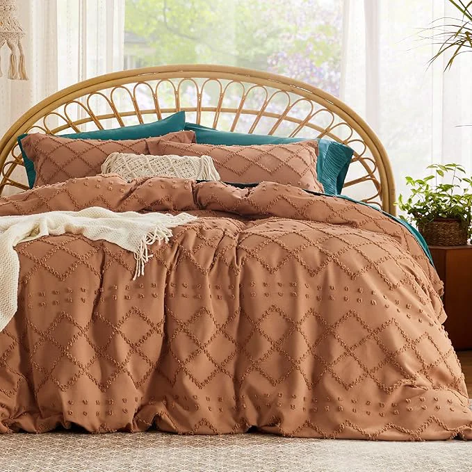 High-Performance Bedsure Boho Cal King Duvet Cover – Burnt Orange Breathable amp Soft Boho Bedding Machine Washable Comforter Cover for All Seasons Includes 1 Duvet Cover 104 quot x98 quot with 2 Pillow Shams amp Zipper Closure Detailed